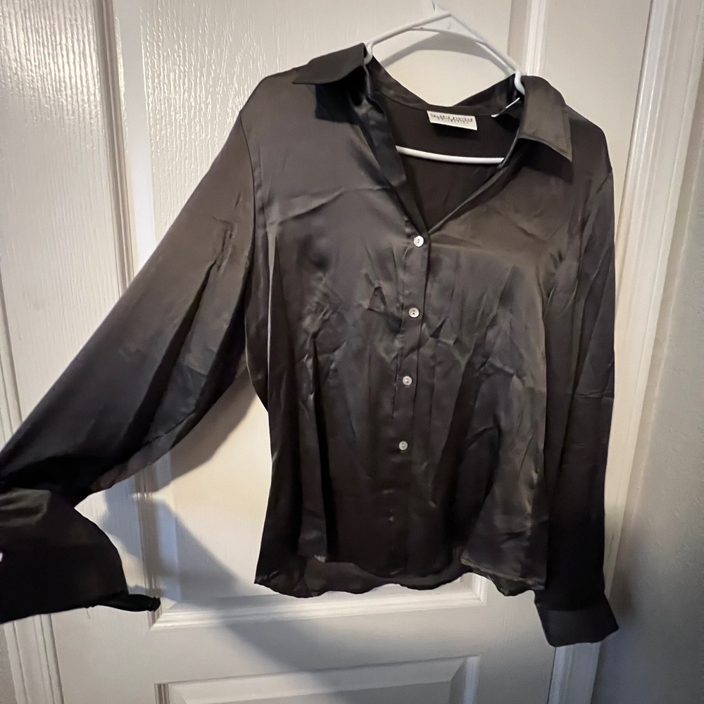 SILK VALERIE STEVENS COLLECTION elegant blouse Pewter Gray sz 10